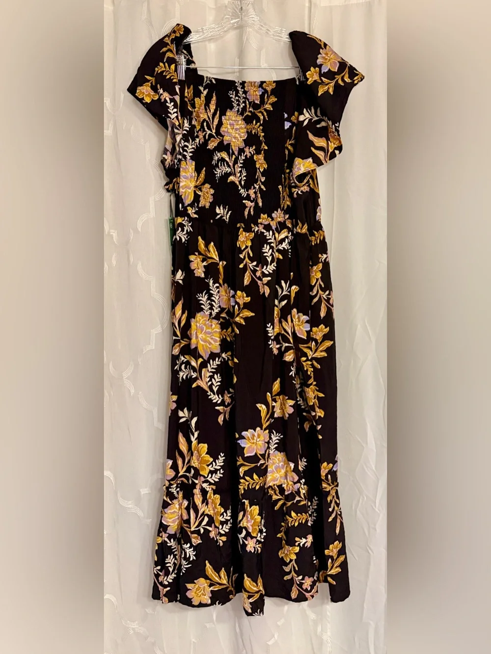 NWT Terra & Sky Black Floral Flutter Sleeve Midi Dress 2X - Picture 8 of 13